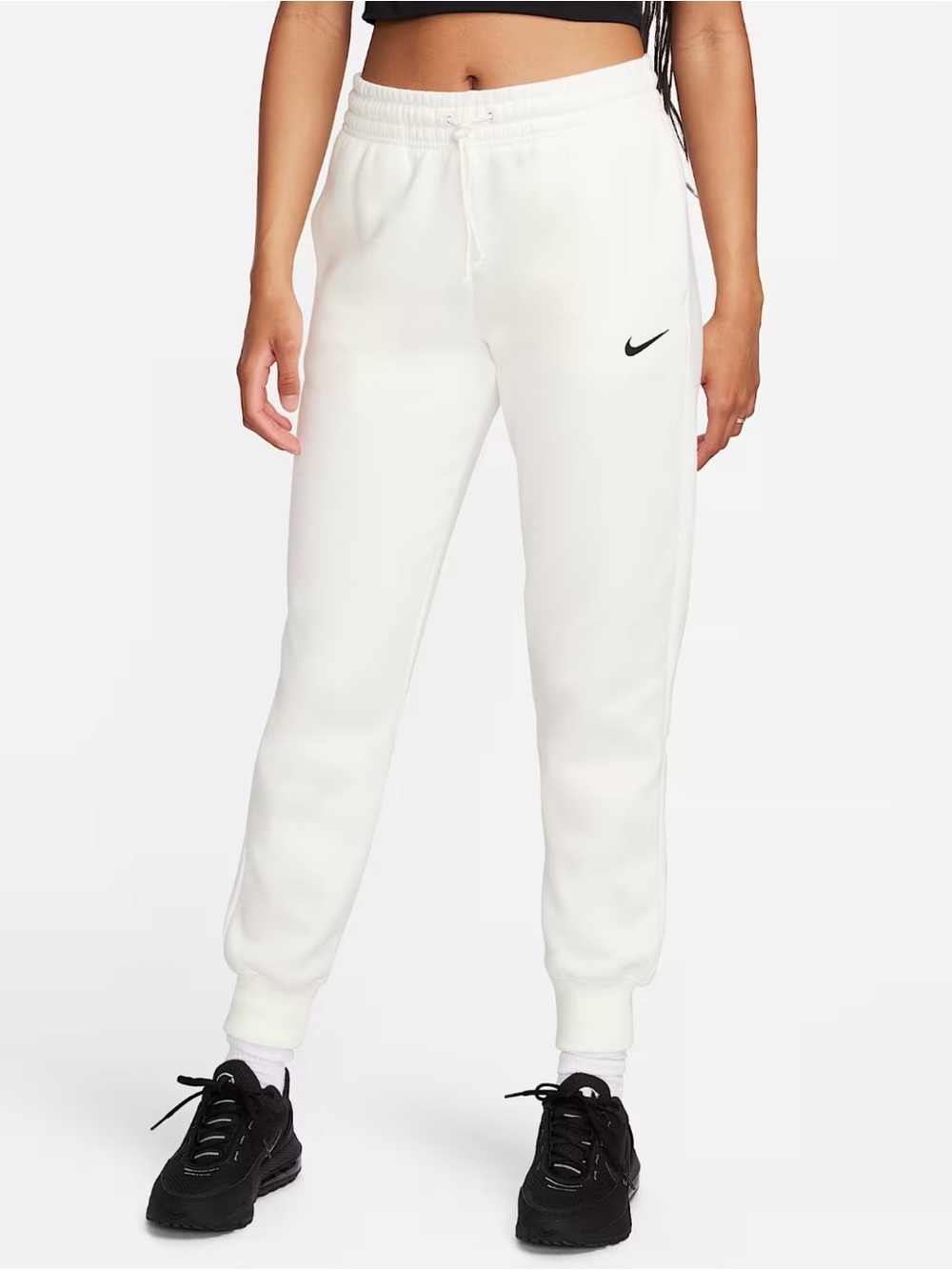Women’s Nike Sportswear Essential Fleece Joggers White w/ Black Logo Small